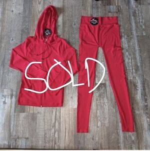 NWT Love J 2 Pc Seamless Zip Hoodie & Leggings Set Size S/M - RED